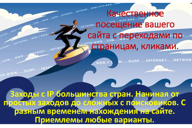 Качественное посещение вашего сайта с переходами по страницам, кликами