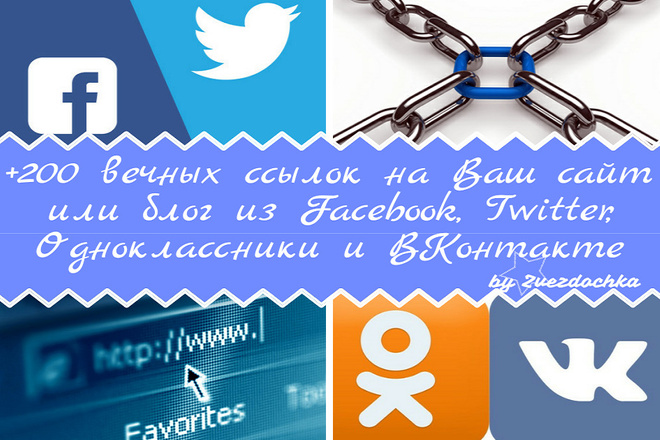 +200 вечных ссылок на Ваш сайт из соцсетей FB, Twitter, ОК, ВК