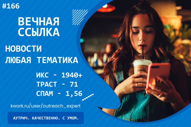 Ссылка с сайта СМИ. Любая тематика. Показатель ИКС 1940+ Спам 1,56
