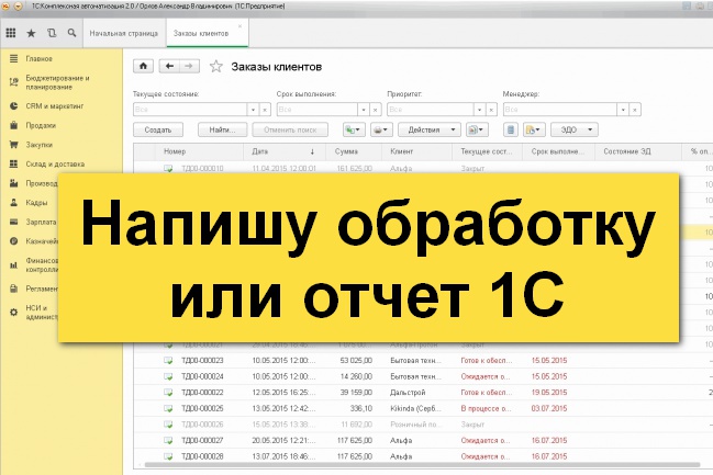 Напишу обработку или отчет 1C
