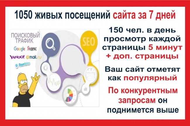 1050 Живых посещений сайта, за 7 дней, просмотр каждой страницы 5 мин