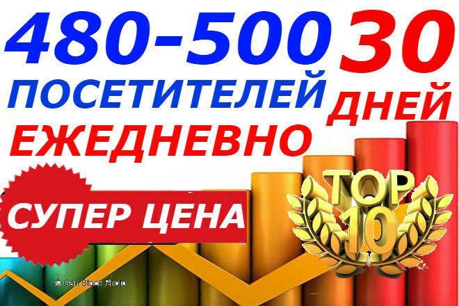 500 посетителей в день в течение 30 дней. Отличный качественный трафик