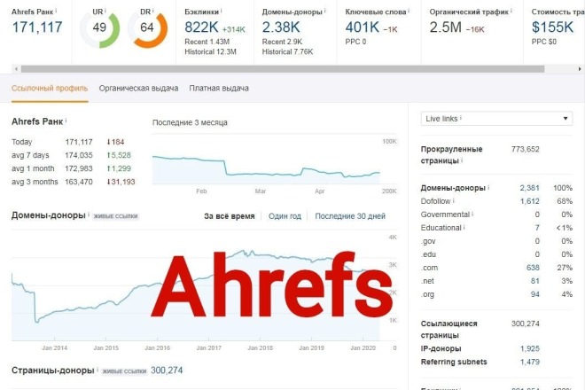 Ahrefs - выгружу бэклинки до 20 доменов