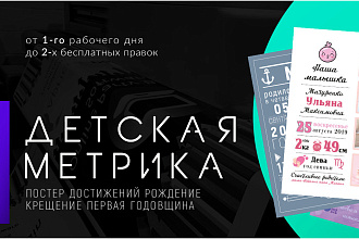 Дизайн детской метрики, постера