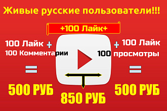 Живые русские пользователи 500 Лайк 100 Комментарии 100 просмотры