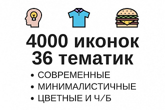 Набор из 4000 иконок 36 тематик в минималистичном стиле