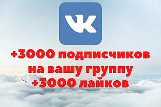 Добавим 3000 подписчиков в группу ВК и бонус 3000 лайков