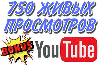+750 живых качественных просмотров на YouTube. +Бонус 150 лайков Ютуб