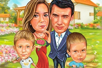 Семейный и офисный шарж по фото