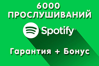 6000 прослушиваний в Spotify. Гарантия + бонус