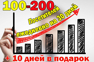 От 100 до 200 качественных посещений в день в течение 30 дней +подарок