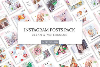 Акварельные шаблоны для постов и сториз Instagram CreativeMarket