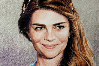 Рисованный портрет на бумаге цветными карандашами