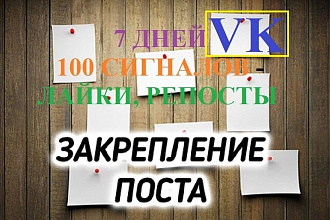 Ваш пост закреплен на моей странице VK с 1000+ друзей. Вам 100 реакций