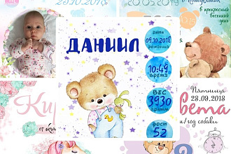 Сделаю метрику вашего ребенка с фото или без, календари, постеры