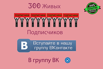 300 Живых подписчиков в группу