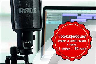 Транскрибация аудио или видео в текст, 1 услуга - 30 мин
