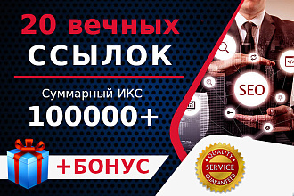 20 вечных ссылок с трастовых сайтов с общим ИКС более 100 тыс