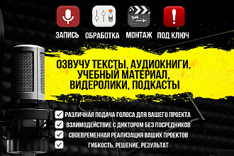 Озвучу тексты, аудиокниги, учебный материал, видеоролики, подкасты