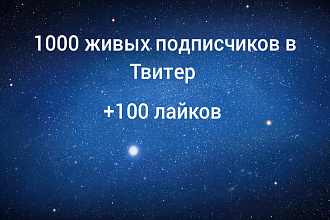 1000 подписчиков в Твитер +100 лайков