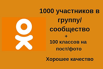1000 участников в группу или сообщество + 100 классов на посты и фото