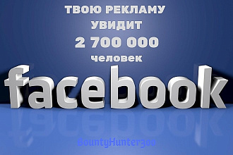 Рекламу в 75 сообществах Facebook. Охват 2 700000 человек