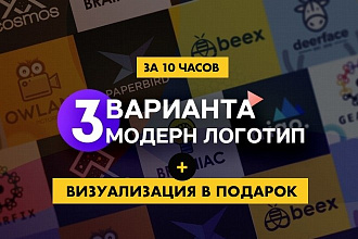 Логотип - 3 современных вариантах +визуализация в подарок