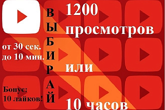 1200 просмотров вашего видео, либо 10 часов. На выбор