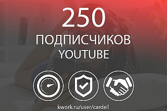 250 подписчиков на Youtube. Скорость, Гарантия, Бонус
