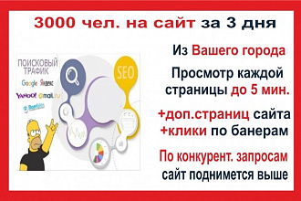 Живое продвижение сайта 3000 человек из Вашего города за 3 дня