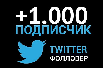 +1000 подписчиков в ваш аккаунт Twitter +100 бонус