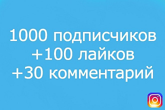 Подписчики в инстаграм 1000 раскрутка + 100 лайков + 30 комментарий