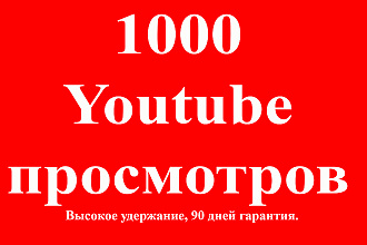 1000 реальных Ютуб просмотров с Гарантией 30 дней, удержание до 70-90%
