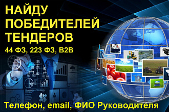 Поиск победителей тендеров. 44ФЗ, 223ФЗ, комм. Тел, email, ФИО Рук-ля