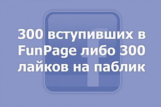 300 вступивших в Funpage, публичную страницу, лайки на паблик Фейсбук