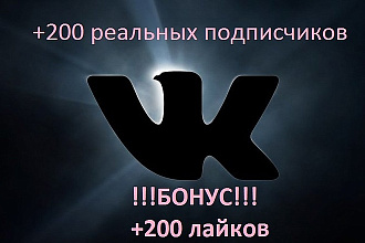 200 реальных подписчиков + 200 лайков Вконтакте
