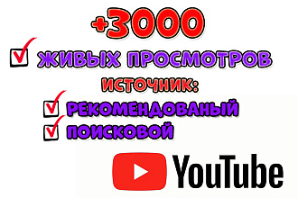 3000 качественных, живых просмотров на Youtube, без списаний, гарантия