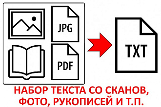 Набор текста со сканов, фото, рукописных источников, изображений