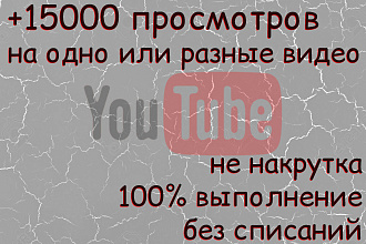 Добавлю 15000 просмотров на одно или разные видео Youtube не накрутка