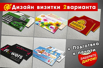 Дизайн визитки 2 варианта плюс подготовка в печать в подарок