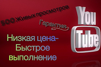 500 живых просмотров в Ютуб, Низкая цена Быстрое выполнение
