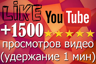 +1 500 живых просмотров с удержанием 1 мин. на видео YouTube