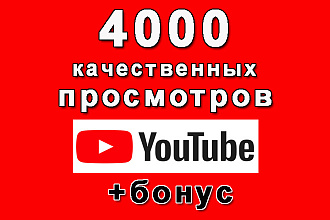 4000 качественных просмотров Вашего видео на Ютуб+бонус