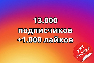 13.000 подписчиков в Инстаграм +1.000 лайков