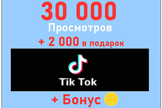 30 000 просмотров в TikTok и супер бонус 2 000 просмотров в подарок