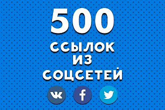 500 ссылок на ваш сайт из соцсетей. Упоминания в Твиттер, ВК, FB