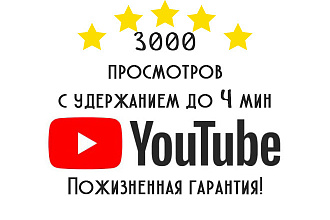 3000 просмотров YouTube. Удержание до 4 минут. Пожизненная гарантия