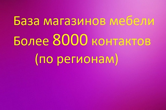 База магазинов мебели 1000 контактов, собранных вручную