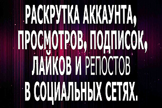 Раскрутка аккаунта, просмотров, подписок, лайков в Социальных Сетях