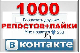 1000 Репостов +1000 Лайков ВКонтакте, комплект